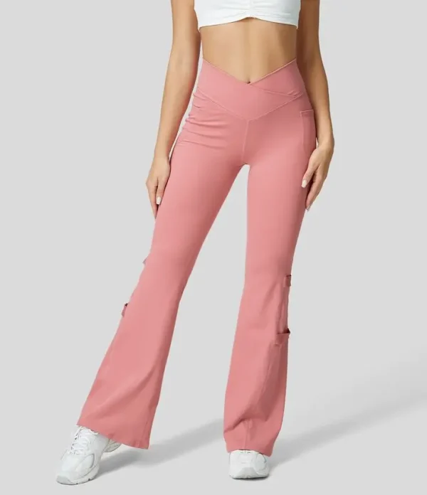 High Waisted Crossover Side Pocket Patchwork Flare Casual Pants Sweatpants Jogger Pants Stacked Sweatpants - Image 3