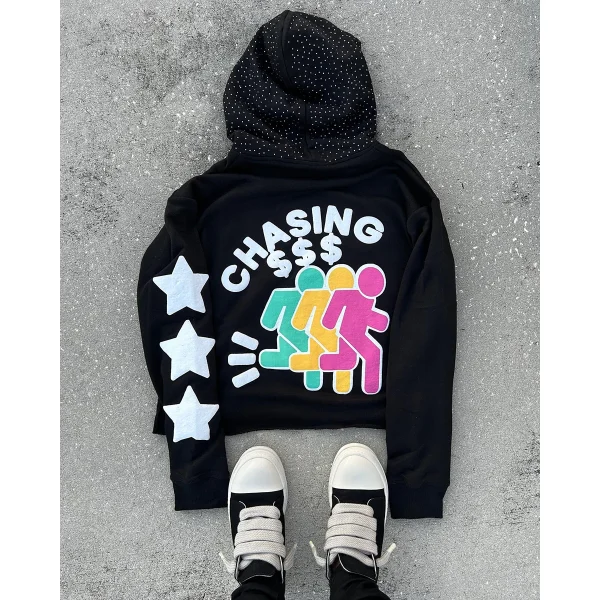 French Terry Cropped Puff Print Hoodie 3d Puff Printing Raw Hem Men's Hoodies Sweatshirts - Image 3