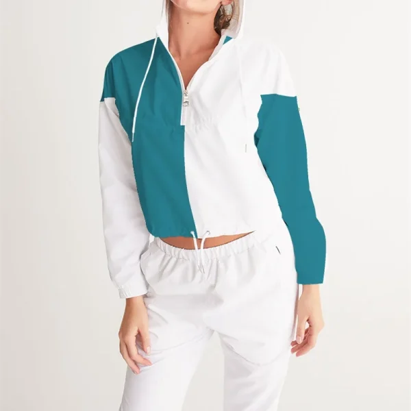 Women's Elastic Cuffs Large Pockets Mesh Lined Jogging Wear Half Zip Hoodie Set Nylon Waterproof Cropped Windbreaker Jacket - Image 5