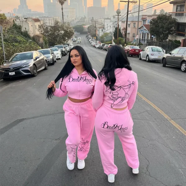 Y2K Streetwear Tracksuit High Quality Women 2 Piece Outfits Hoodie Sweatsuits Set Printed Crop Hoodie Joggers Matching - Image 2