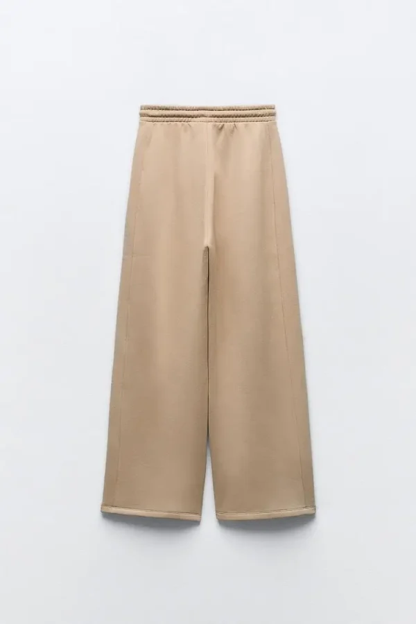 PLUSH Wide Jogger Pants for Women Cotton Jeans With High Waist Adjustable Elastic Drawstring Pronounced Seam Detail - Image 2
