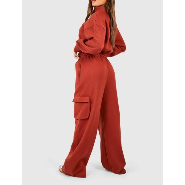 Outfit 2 Piece Sweatpants and Half Zip Hoodie Set Cotton Cargo Pockets Pants Elastic Trouser Cuffs Jogging Suits for Women - Image 3