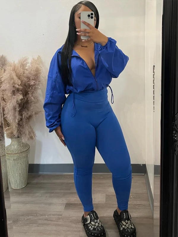 2025 Women's High Waist Crop Top Tight-Fitting Pants Suit Autumn Solid Pattern Sexy Drawstring Short Length Winter Coord Sets - Image 2