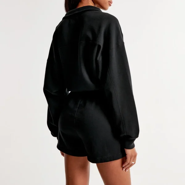 Long-Sleeve Fleece Romper for Women Spread Collar Half Zip Sweatshirt Shorts Jumpsuit Women's Sweatsuit Tracksuit Solid Color - Image 5
