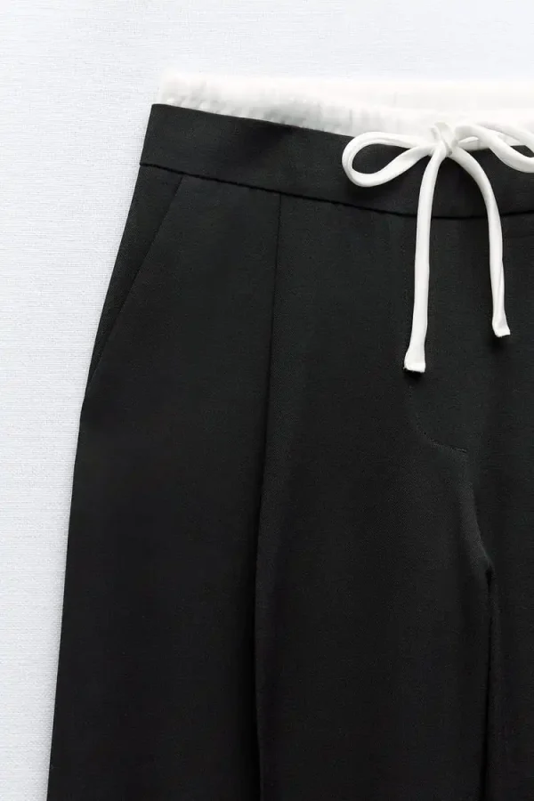 Women's Double Waist Wide Leg Pants  Adjustable High Elastic Waistband Front Darts Back False Welt Pocket Stylish Design - Image 3