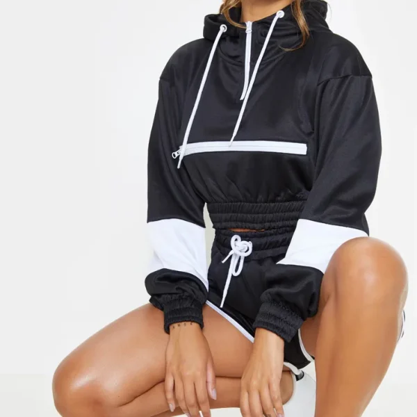 Cotton Quarter Zipper Women's Hoodies Sweatshirts Crop Hoodie Shorts Set