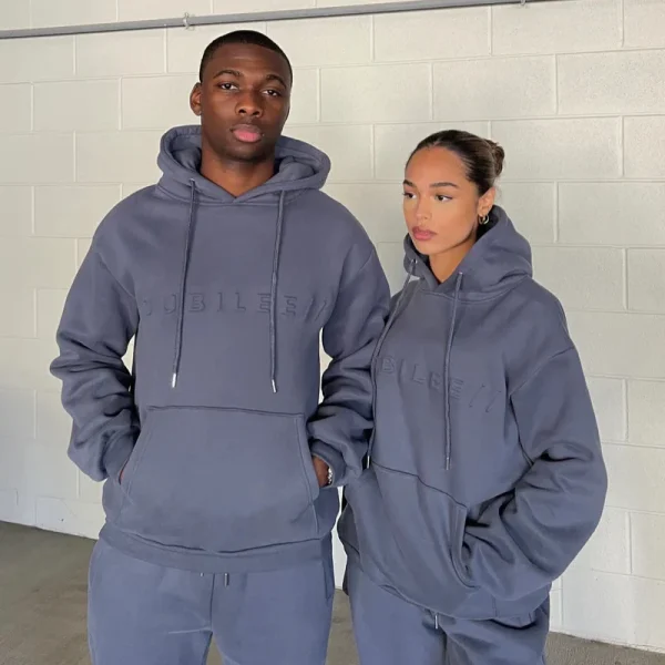 Oversized Fit Heavyweight Unisex Gym Jogging Sweatsuit Tracksuit French Terry Sweatpants and Hoodie 2 Piece Set - Image 2