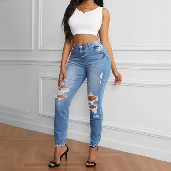 Fashion New Arrival Women Casual Skinny High Waist Ripped Jeans - Image 4