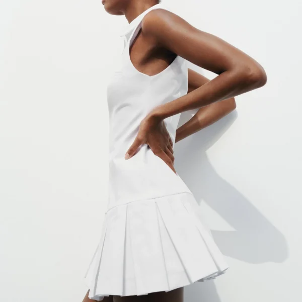 Spread Collar Zip up Neck Tracksuit Jumpsuit  for Women Sleeveless Shirt and Pleated Skorts Romper for Women Tennis Skirts - Image 2