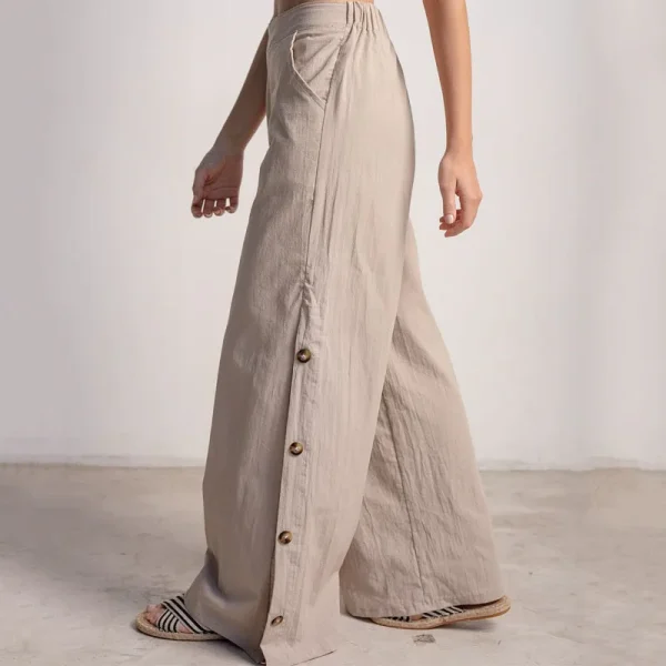 Women's Pants Trousers Summer Wide Leg Cotton Linen Palazzo Pants Baggy Loose Fit with Pockets - Image 3