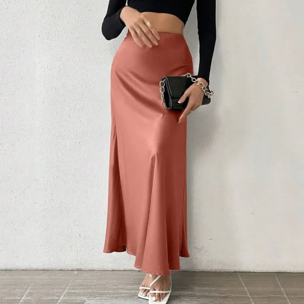 Women High Waist Silk Skirts Casual Summer A-Line Satin Maxi Long Skirts for Women - Image 6