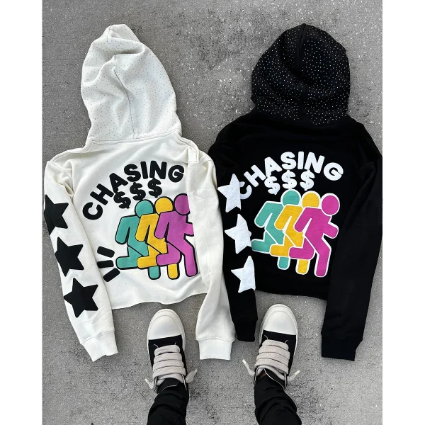 French Terry Cropped Puff Print Hoodie 3d Puff Printing Raw Hem Men's Hoodies Sweatshirts - Image 2