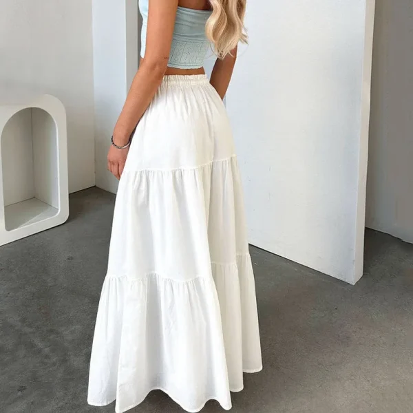 Women Flowy Long Skirt Summer Pleated Elastic High Waisted Casual Tiered Maxi Skirt - Image 3