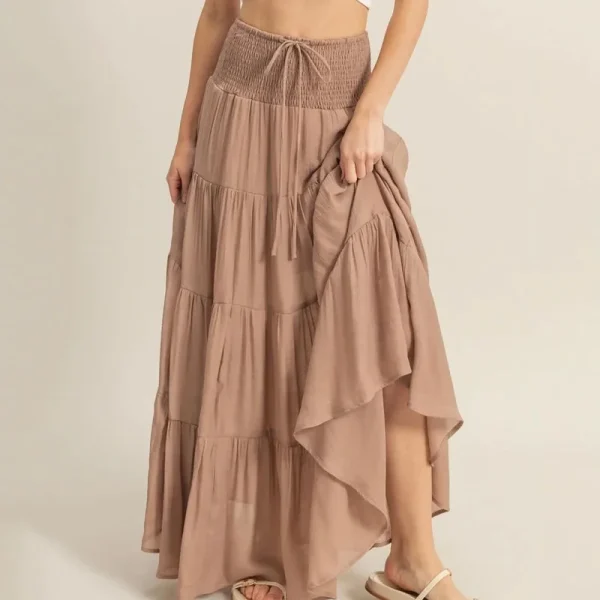 Womens Boho Maxi Skirt Summer A-Line High Waisted Ruffle Tiered Flowy Long Skirt