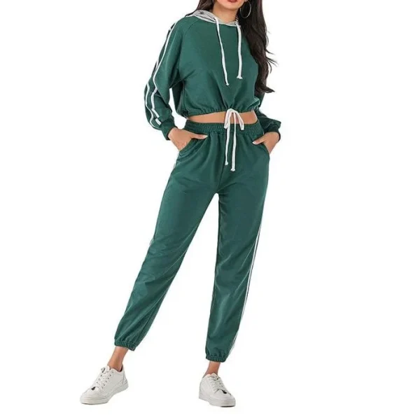 Hooded Sportswear Suit for Women Pullover With Adjustable Drawstring Jogger Pant With Side Stripes Tracksuit for Women - Image 3