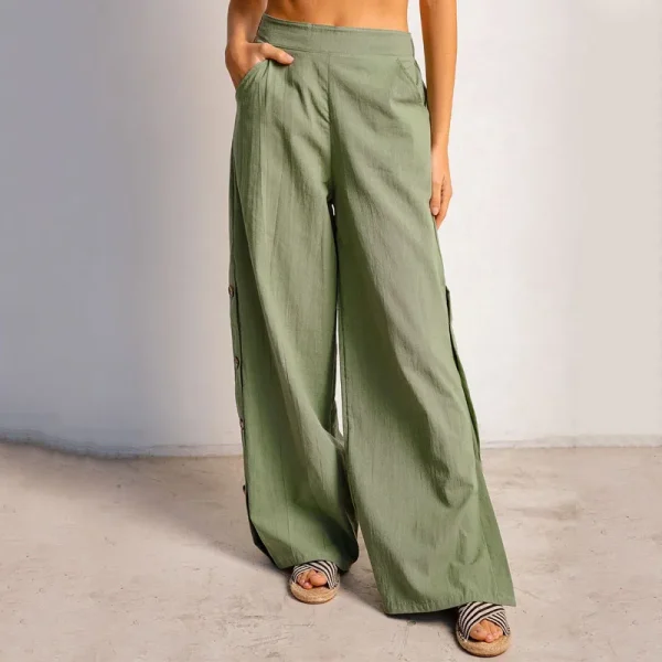 Women's Pants Trousers Summer Wide Leg Cotton Linen Palazzo Pants Baggy Loose Fit with Pockets - Image 5