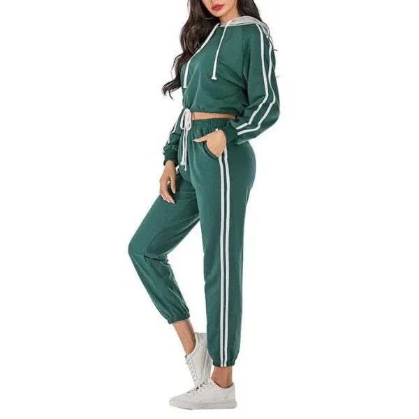 Hooded Sportswear Suit for Women Pullover With Adjustable Drawstring Jogger Pant With Side Stripes Tracksuit for Women - Image 4
