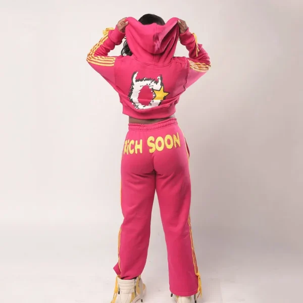 Womens Cotton Sweatsuit Sets Zip up Hoodie and Sweatpants Matching Applique Embroidery Y2K Streetwear Tracksuits - Image 4