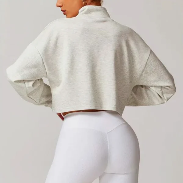 Breathable Cotton Women's Fitness Sportswear Crop Tops Long Sleeves Turtleneck Half Zip Crop Sweatshirts - Image 2