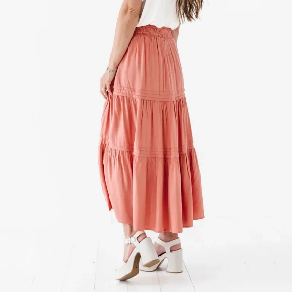 Womens Summer Flowy Boho Midi Maxi Skirt Elastic High Waist a Line Pleated Tiered Trendy Beach Long Skirts with Pockets - Image 2