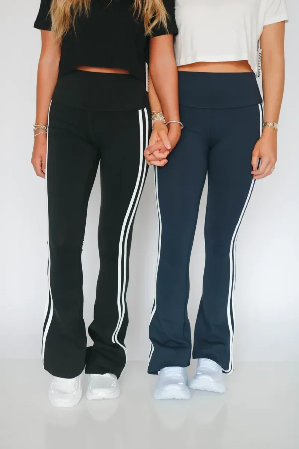 Double Contrast Striped Flare Women's Legging High Waist Pants  Sports Slim Trousers - Image 2