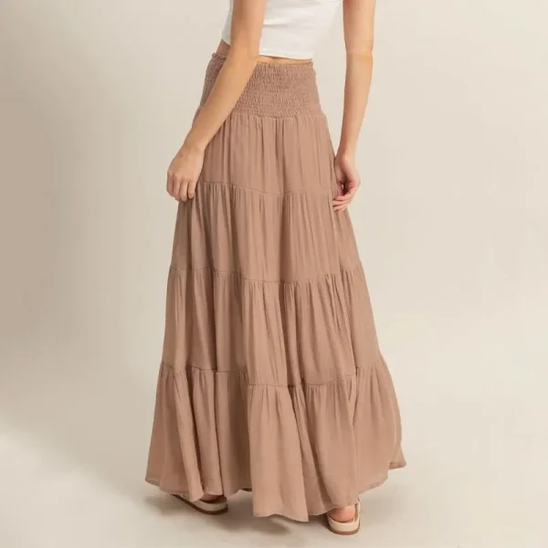 Womens Boho Maxi Skirt Summer A-Line High Waisted Ruffle Tiered Flowy Long Skirt - Image 2