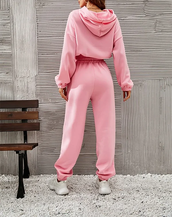 High Quality Women's Hooded Sweatshirt 2 Piece Set Blank Designer 100% Cotton Y2K Crop Top Hoodie Jogger Set - Image 4