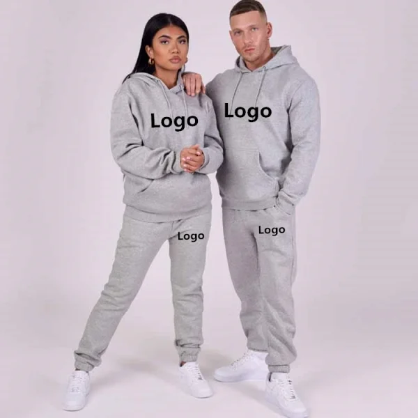 100% Cotton Fleece Jogging Track Sweat Suit Unisex Men Women Jogger Sweatsuit Tracksuit Sweatpants Hoodie Set With - Image 3