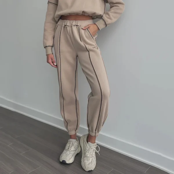 Boutique Womens Streetwear Inverted Stitching Half Zipper Pullover Sweatpants Two Piece Set Women Clothing - Image 4