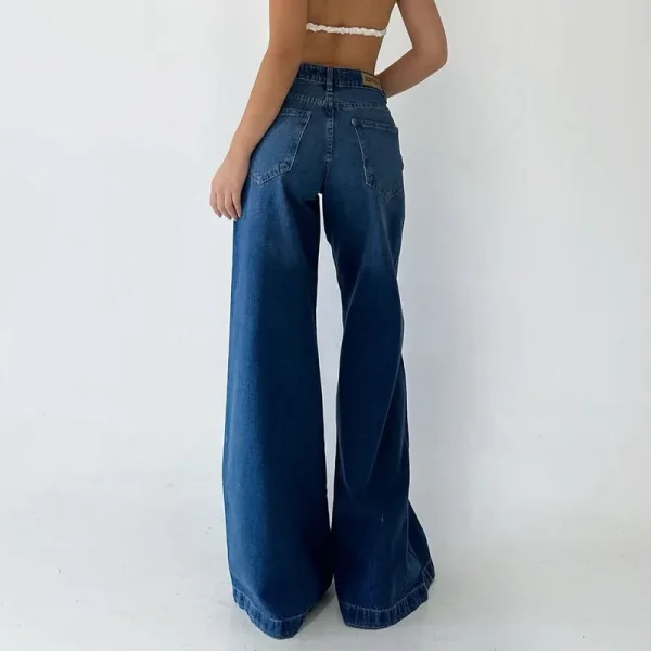 Women's Washed Blue High Waisted Loose Denim Pants Wide Leg Baggy Boyfriend Jeans - Image 3