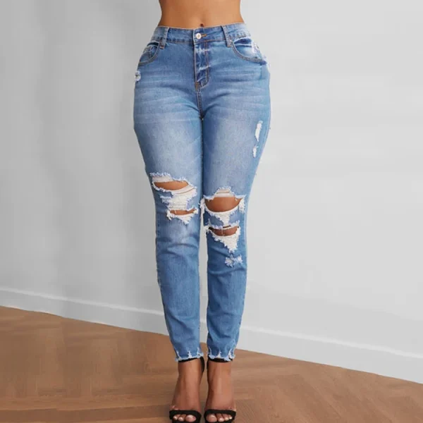 Fashion New Arrival Women Casual Skinny High Waist Ripped Jeans