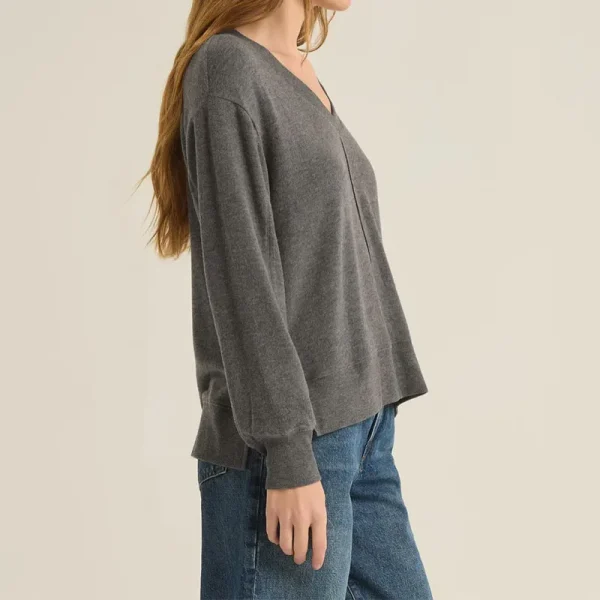 Women's V-Neck Long Sleeve Fleece Soft Casual Basic Top Drop Shoulder Loose Basic Tees  Clothes Casual Outfits - Image 3