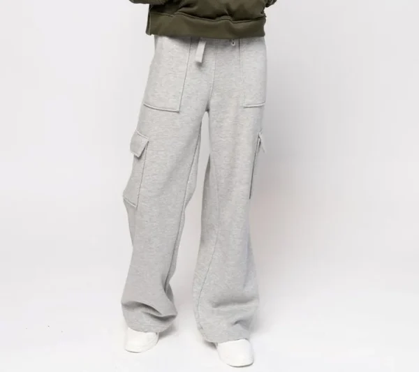 Women's High Quality Light Grey Wide-leg Cotton Workwear Sweatpants - Image 3