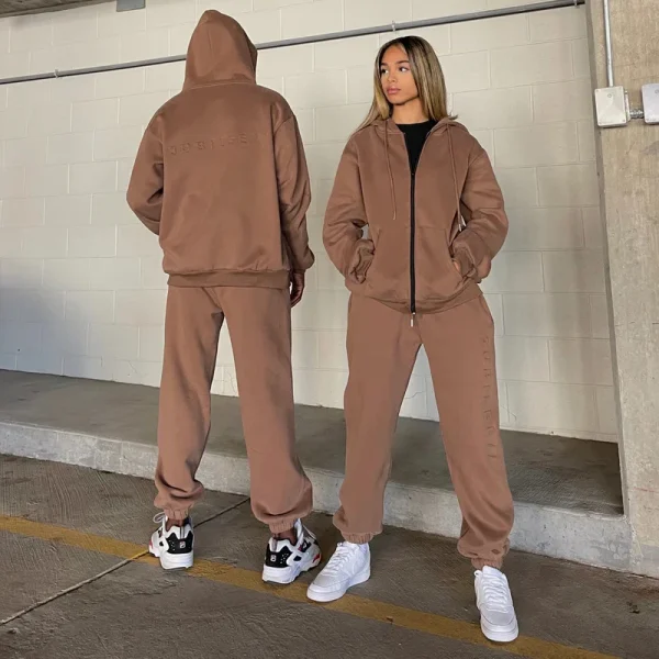 Men Women Oversized Joggers Set Unisex Sweatsuit Tracksuit Full Zip up Hoodies and Sweat Pants Set
