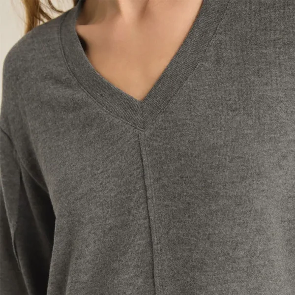 Women's V-Neck Long Sleeve Fleece Soft Casual Basic Top Drop Shoulder Loose Basic Tees  Clothes Casual Outfits - Image 4