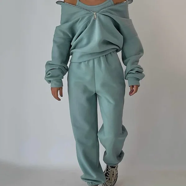 Designer Women Sweat Suit Tracksuit Half Zip Fleece Stand Collar Sweatshirt Jogger Pants Two Piece Set - Image 5