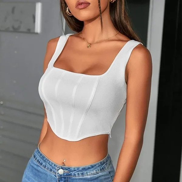 New Arrival Women Fashion Zipper Side Satin Structure Curved Cropped Corset Sexy Tank Top - Image 5