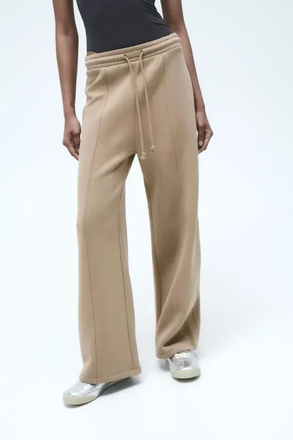 PLUSH Wide Jogger Pants for Women Cotton Jeans With High Waist Adjustable Elastic Drawstring Pronounced Seam Detail - Image 5